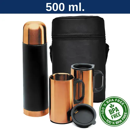 Set Botella Acero Inoxidable Térmica + mugs M74 ENCOBRIZADO