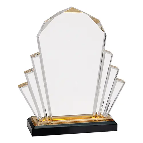 Trofeo Acrílico Base con Imp10 SKU 25 DORADO.  22 x 20 cms.