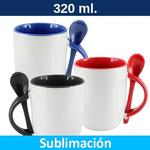 Mug Tazón Cerámica Sublimación con Caja Bicolor + Cuchara 99444